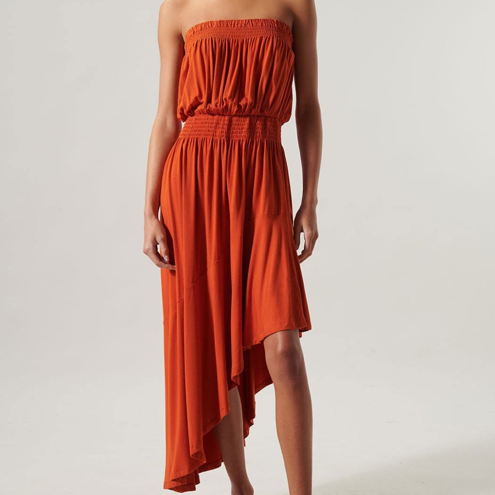 Sugarlips asymmetric strapless Tube dress Elastic waist Midi Length XS S M L